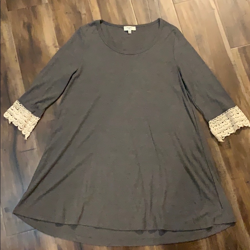 Gray Knit Shift Lace Sleeve Dress